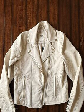 Abercrombie & Fitch Cream Vegan Leather Moto Jacket L